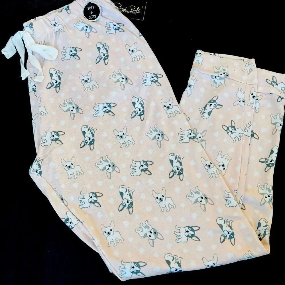 Rene Rofe Frenchie Dog Pink PJ Sleep Pants M